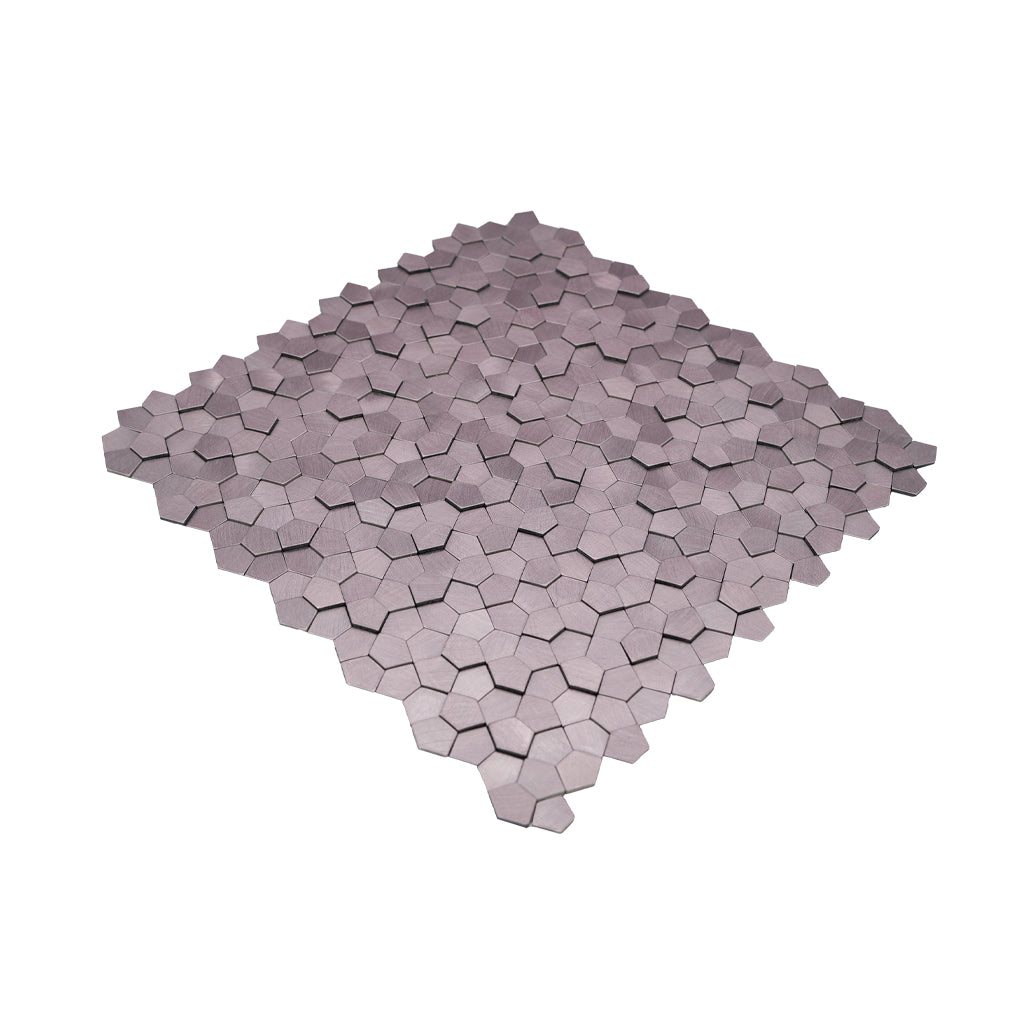 Panneau Mosaïque Autocollant | Pentagone 3D Rose | 28,2×28,2 cm | Métal