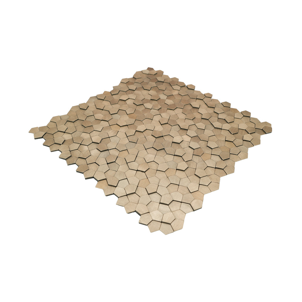Panneau Mosaïque Autocollant | Pentagone 3D Champagne | 28,2×28,2 cm | Métal
