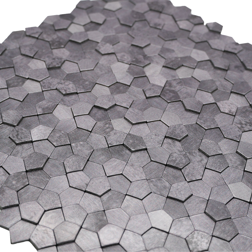 Panneau Mosaïque Autocollant | Pentagone 3D Gris | 28,2×28,2 cm | Métal