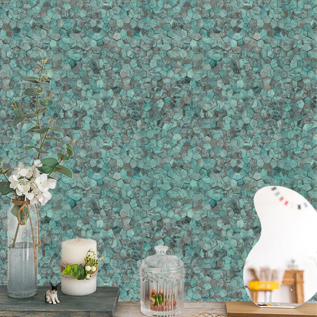 Panneau Mosaïque Autocollant | Pentagone 3D Cuivre patiné | 28,2×28,2 cm | Métal
