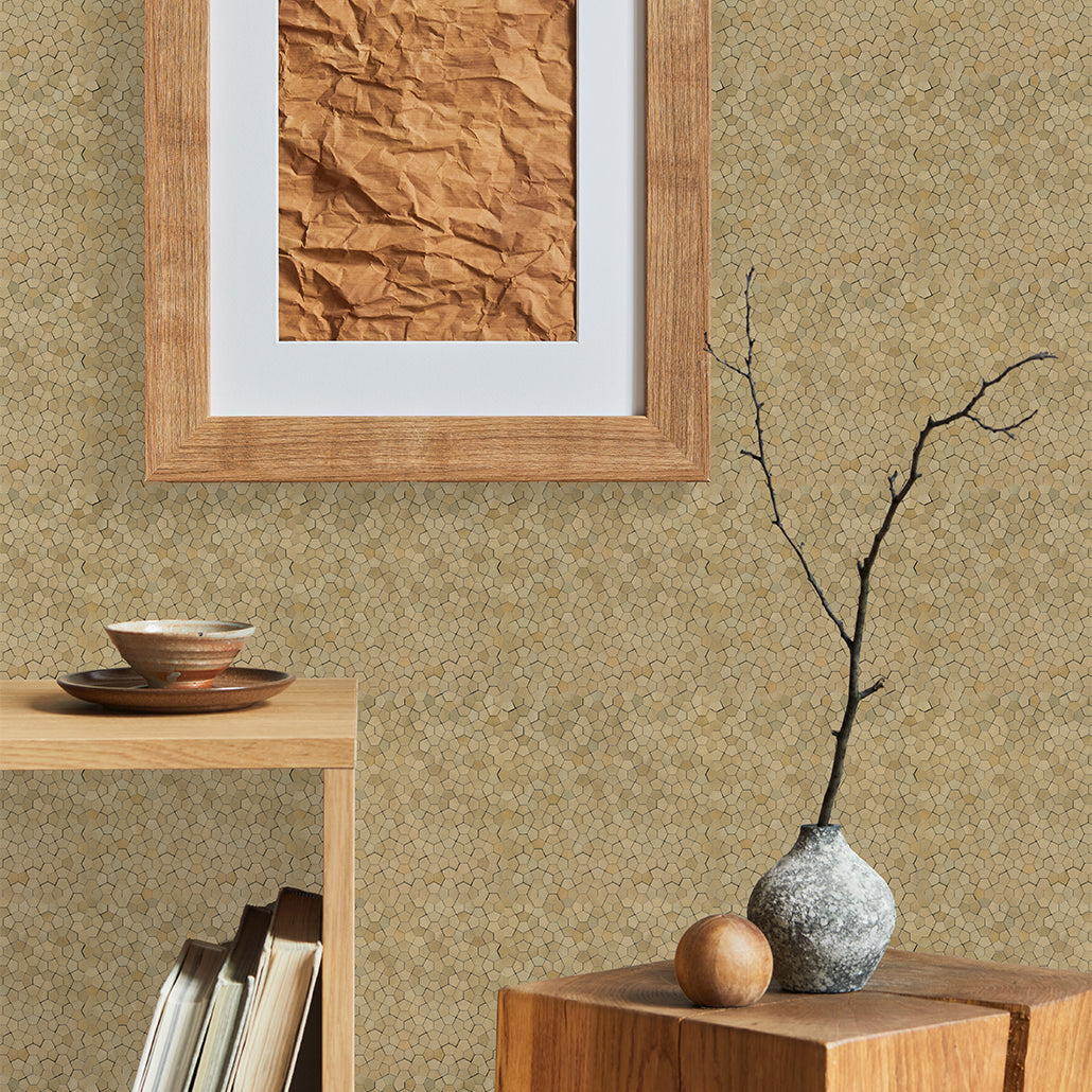 Panneau Mosaïque Autocollant | Pentagone 3D Champagne | 28,2×28,2 cm | Métal