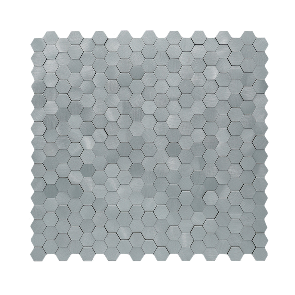 Panneau Mosaïque Autocollant | Mini Hexagone 3D Gris | 29,8×30,7 cm | Métal