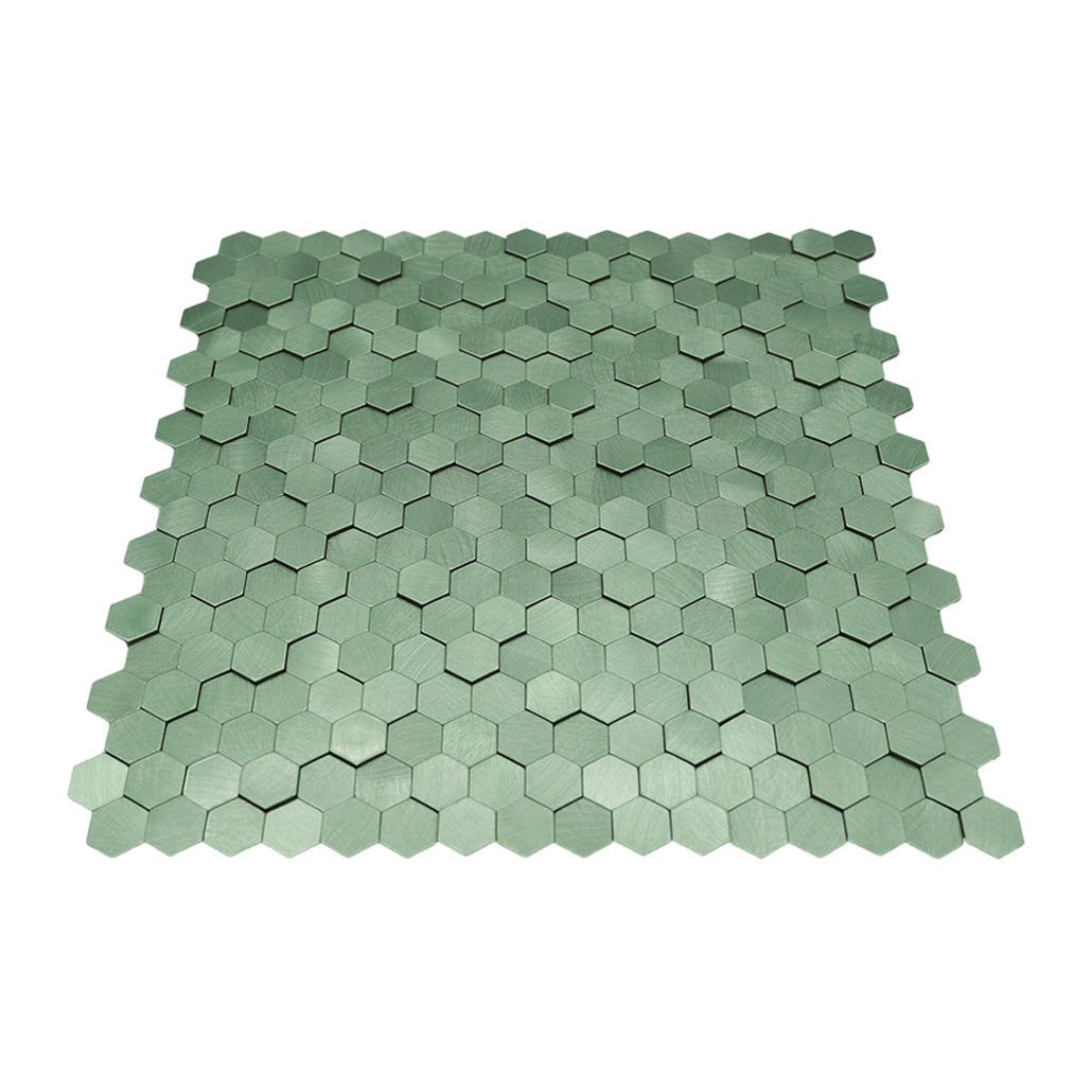 Panneau Mosaïque Autocollant | Mini Hexagone 3D Vert pastel | 29,8×30,7 cm | Métal
