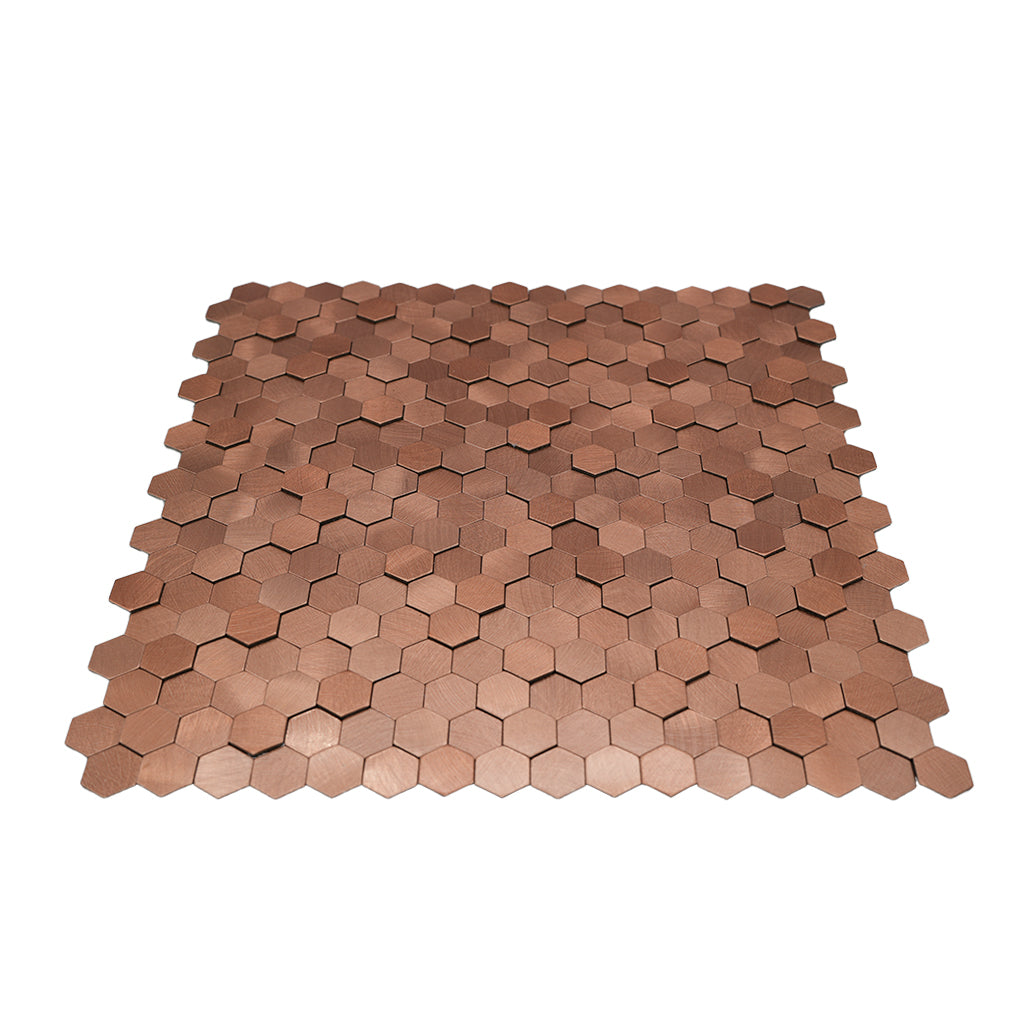 Panneau Mosaïque Autocollant | Mini Hexagone 3D Cuivre | 29,8×30,7 cm | Métal