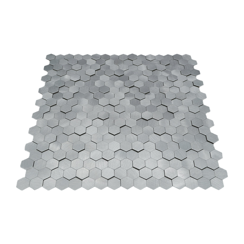 Panneau Mosaïque Autocollant | Mini Hexagone 3D Gris | 29,8×30,7 cm | Métal