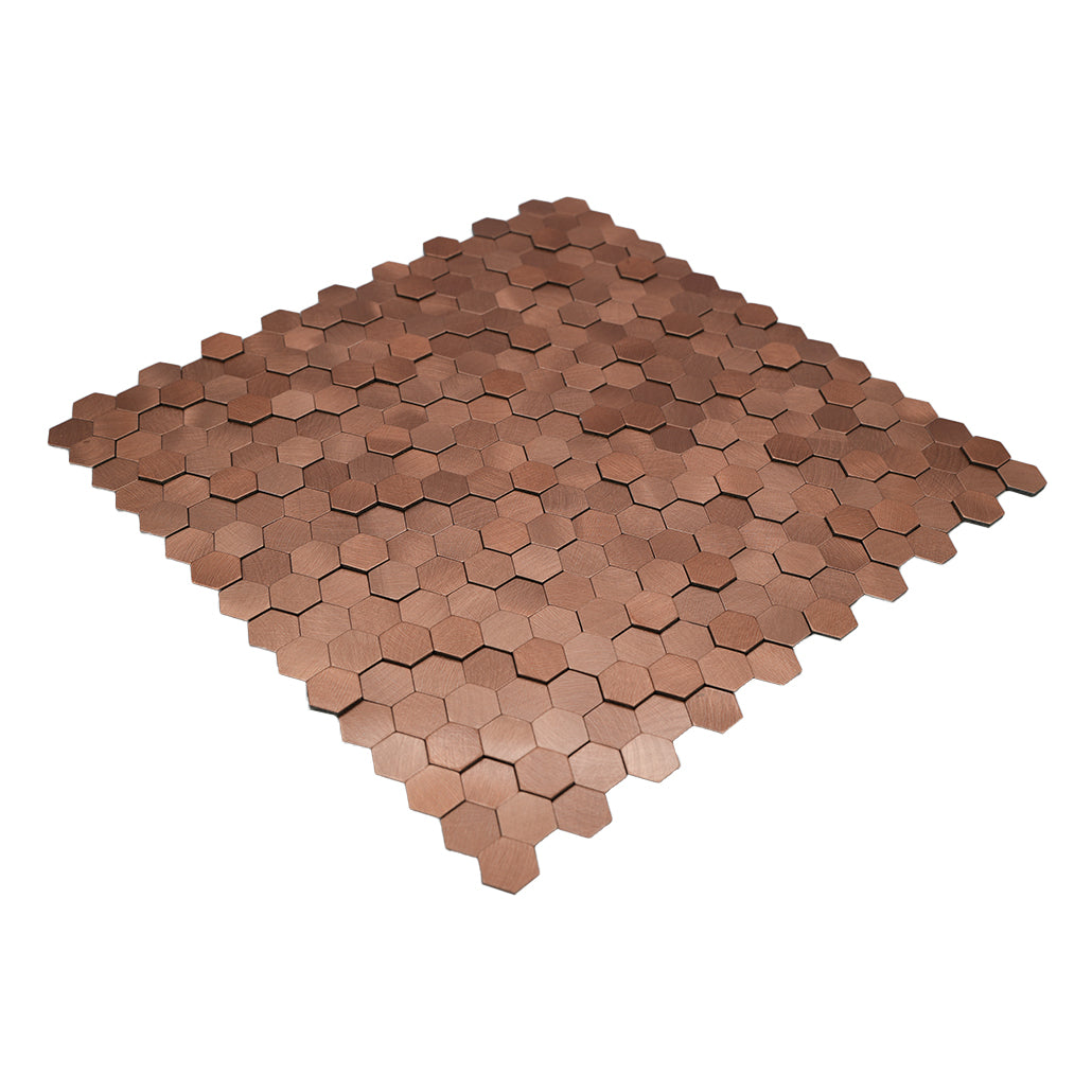 Panneau Mosaïque Autocollant | Mini Hexagone 3D Cuivre | 29,8×30,7 cm | Métal