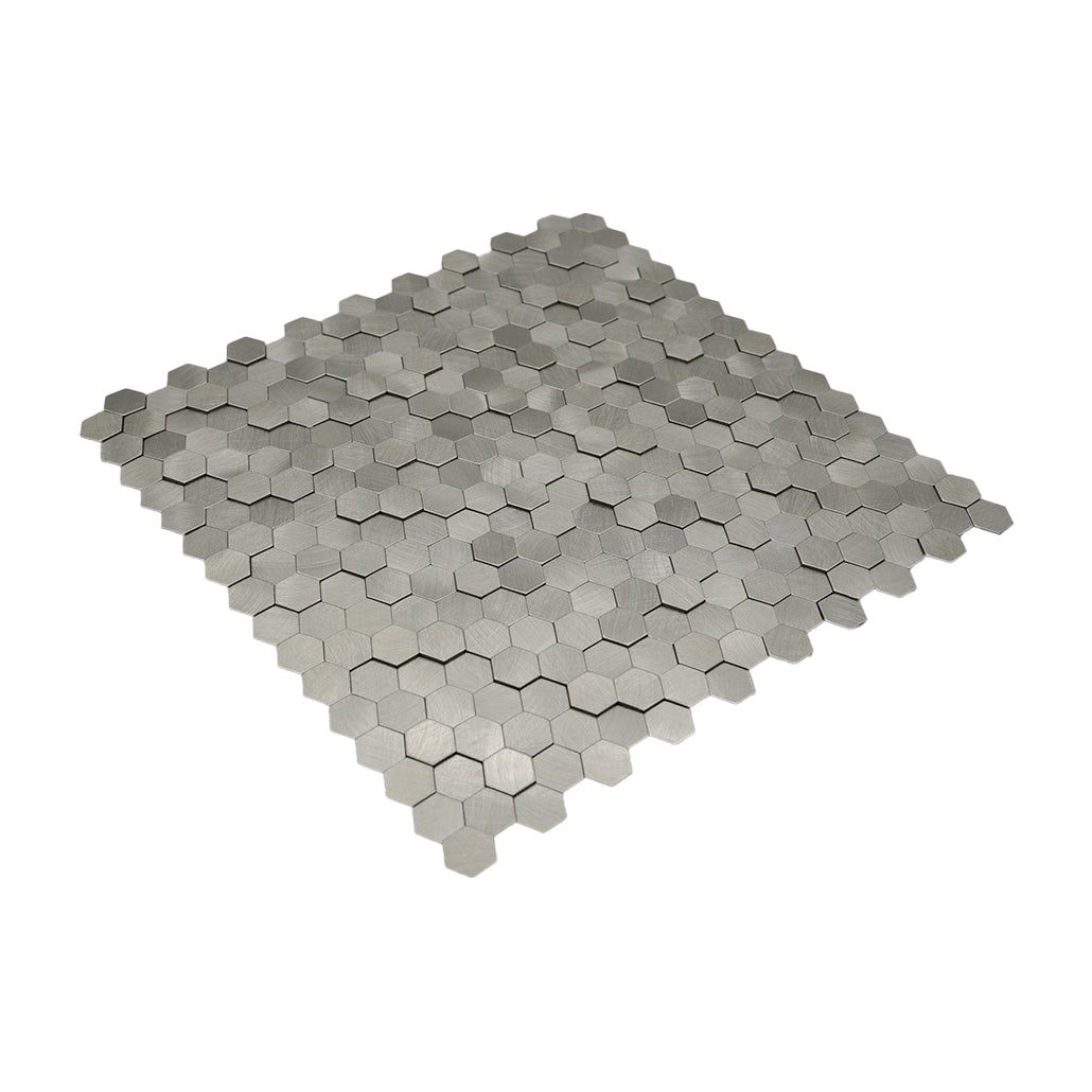 Panneau Mosaïque Autocollant | Mini Hexagone 3D Argent | 29,8×30,7 cm | Métal