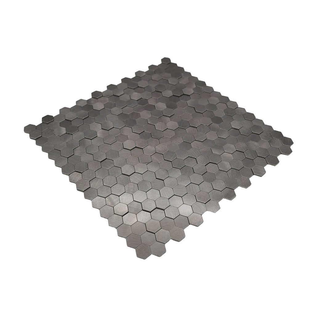 Panneau Mosaïque Autocollant | Mini Hexagone 3D Anthracite | 29,8×30,7 cm | Métal