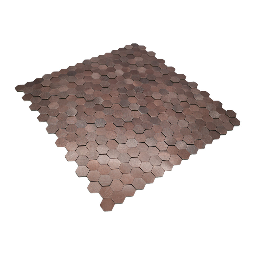 Panneau Mosaïque Autocollant | Mini Hexagone 3D Cuivre foncé | 29,8×30,7 cm | Métal