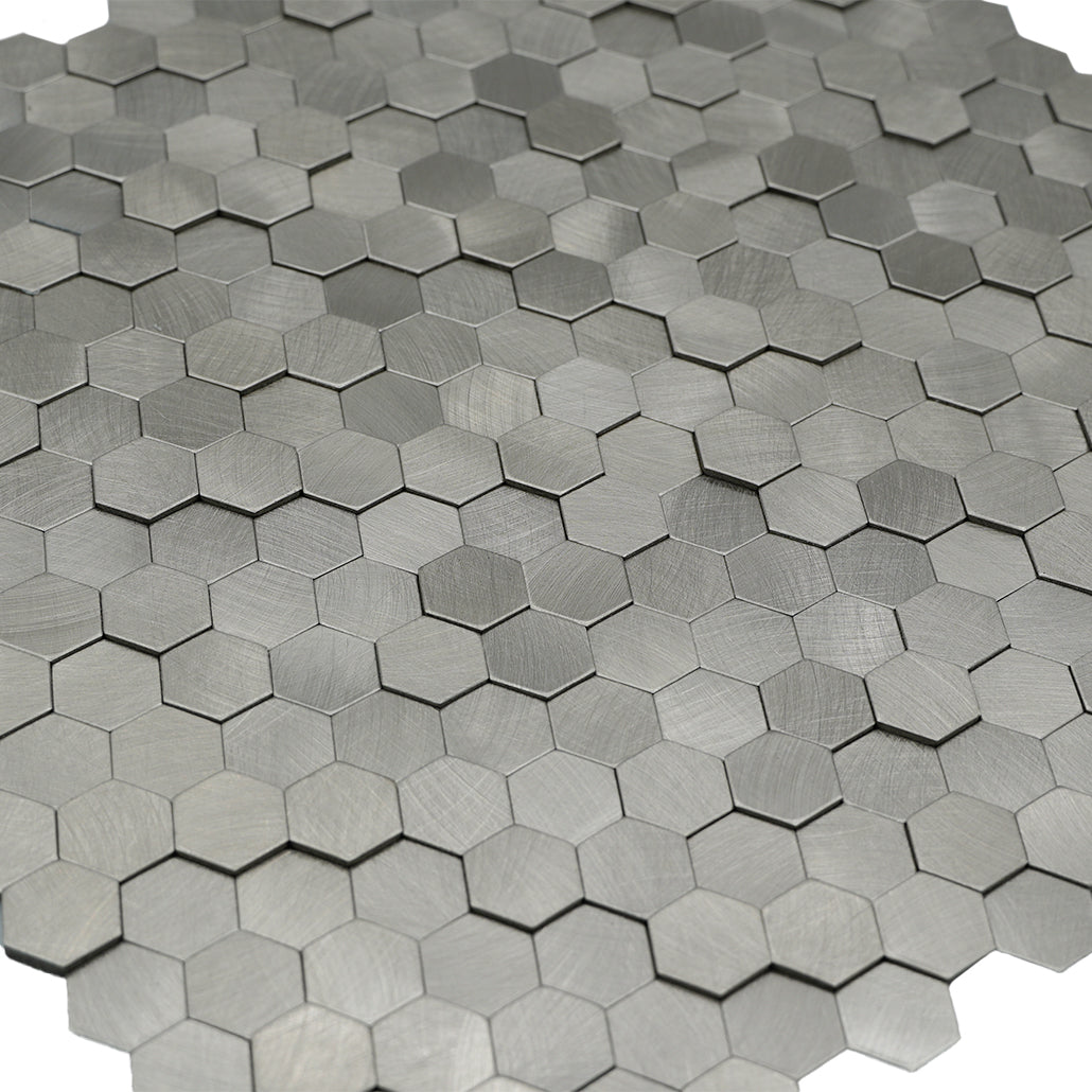 Panneau Mosaïque Autocollant | Mini Hexagone 3D Argent | 29,8×30,7 cm | Métal