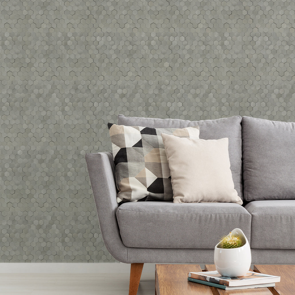 Panneau Mosaïque Autocollant | Mini Hexagone 3D Argent | 29,8×30,7 cm | Métal