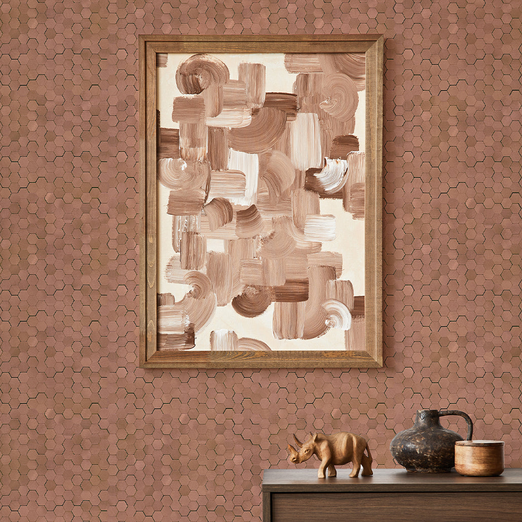 Panneau Mosaïque Autocollant | Mini Hexagone 3D Cuivre | 29,8×30,7 cm | Métal