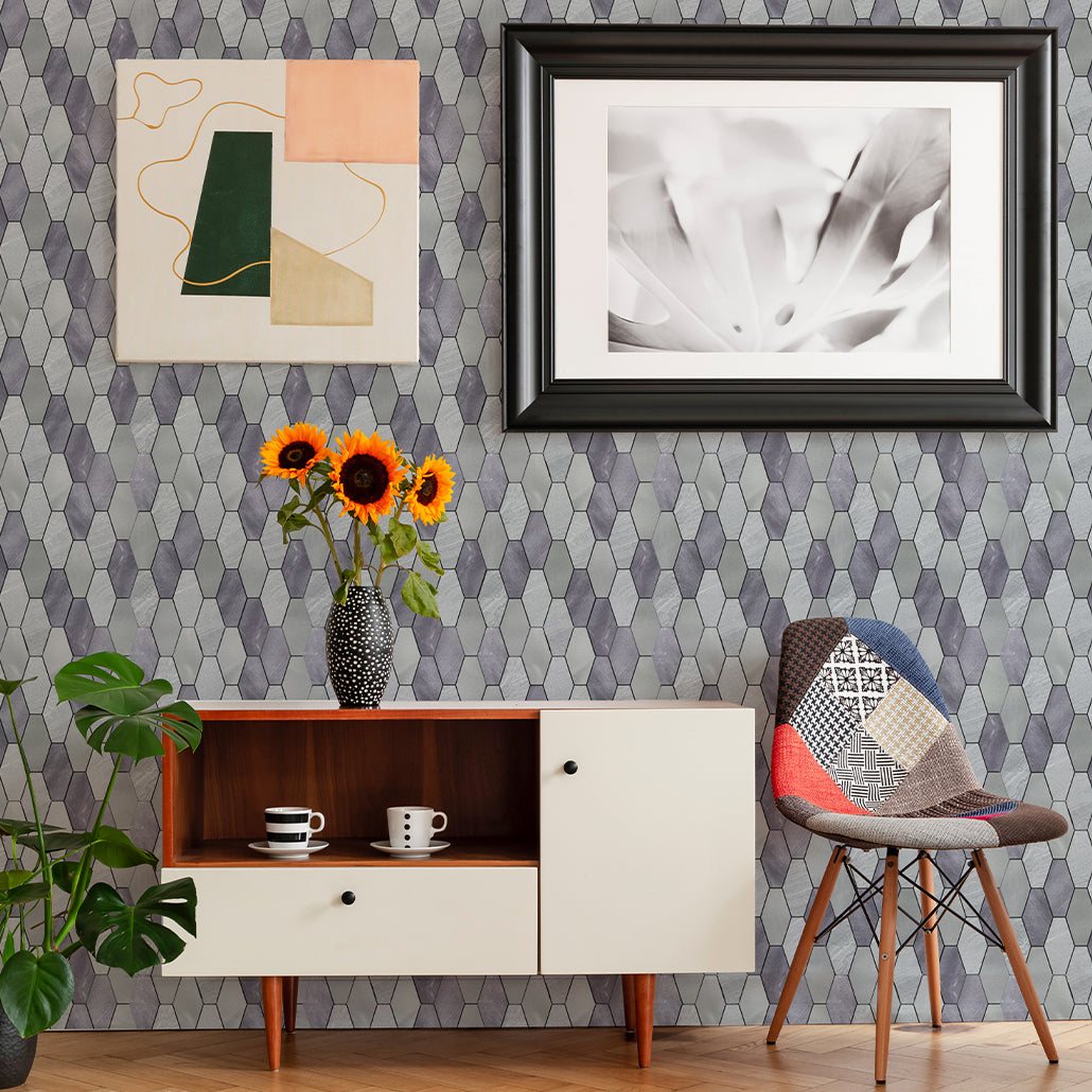 Panneau Mosaïque Autocollant | Picket Gris | 30×30 cm | Métal