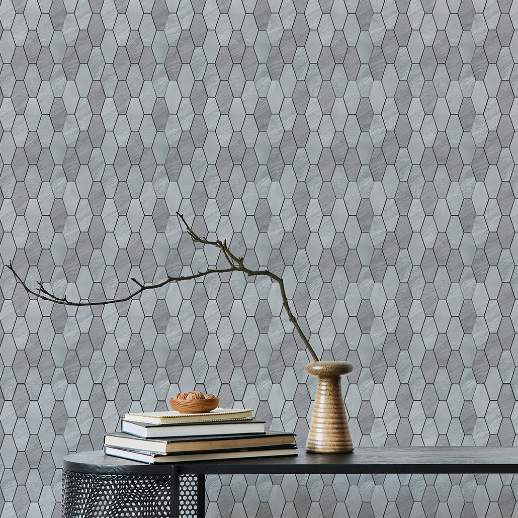 Panneau Mosaïque Autocollant | Picket Argent | 30×30 cm | Métal