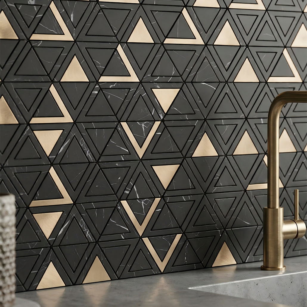 Panneau Mosaïque Autocollant | Triangle Noir | 28,7×33,1 cm | Métal
