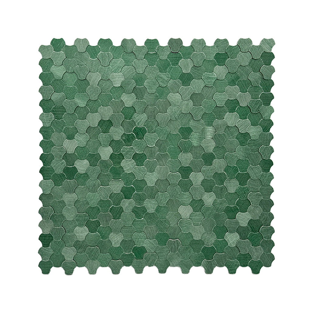 Panneau Mosaïque Autocollant | Trilobé 3D Vert foncé | 30,5×29,6 cm | Métal