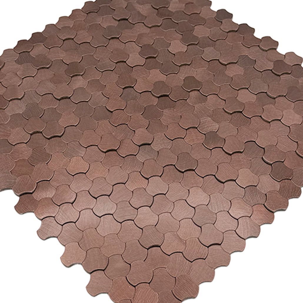 Panneau Mosaïque Autocollant | Trilobé 3D Cuivre | 30,5×29,6 cm | Métal