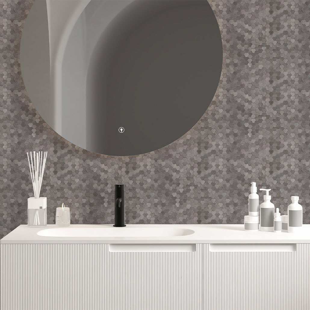 Panneau Mosaïque Autocollant | Trilobé 3D Anthracite | 30,5×29,6 cm | Métal