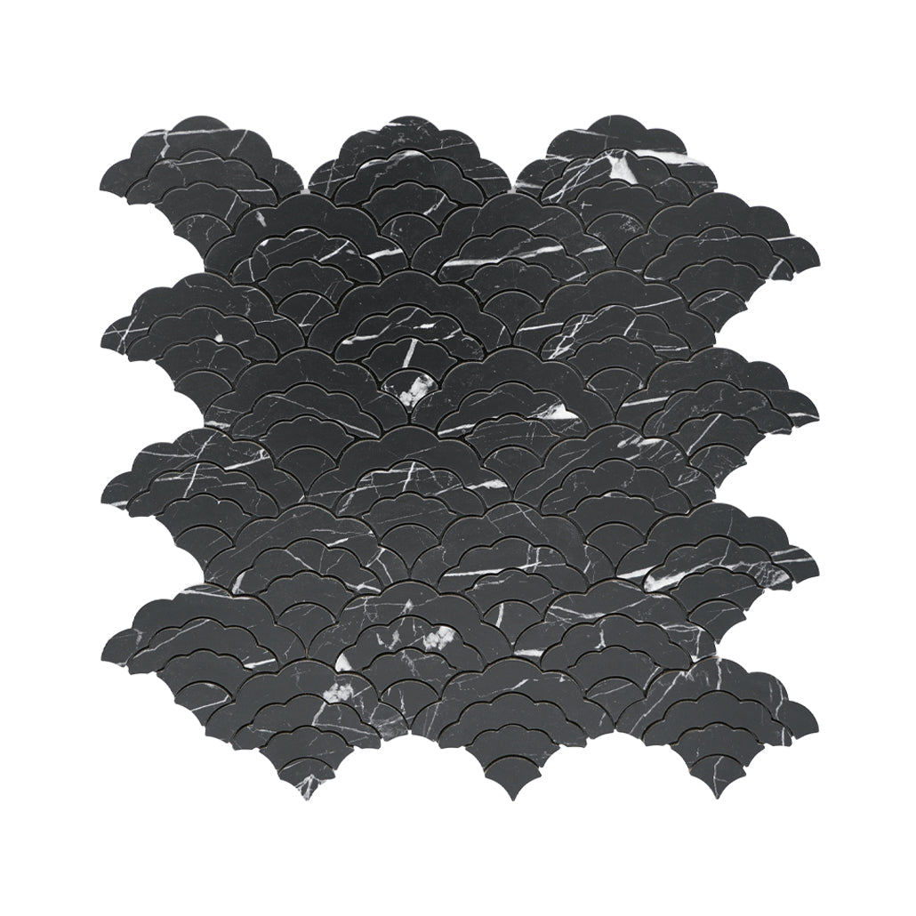 Panneau Mosaïque Autocollant | Éventail Noir | 26,8×28,1 cm | Métal