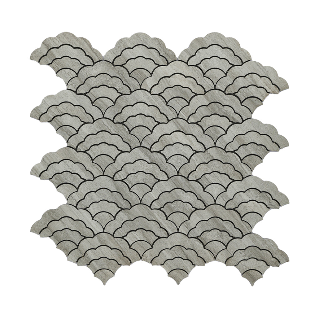 Panneau Mosaïque Autocollant | Éventail Gris | 26,8×28,1 cm | Métal
