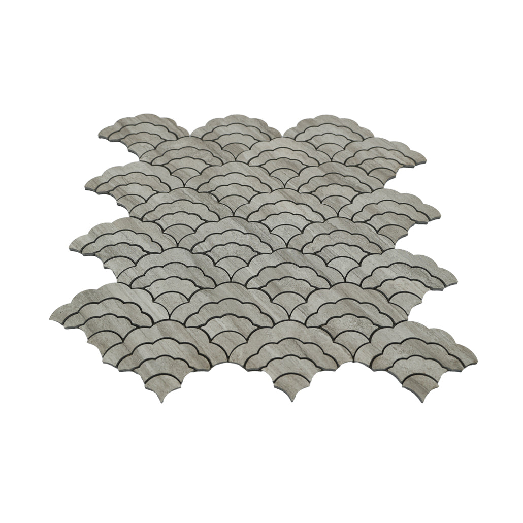 Panneau Mosaïque Autocollant | Éventail Gris | 26,8×28,1 cm | Métal