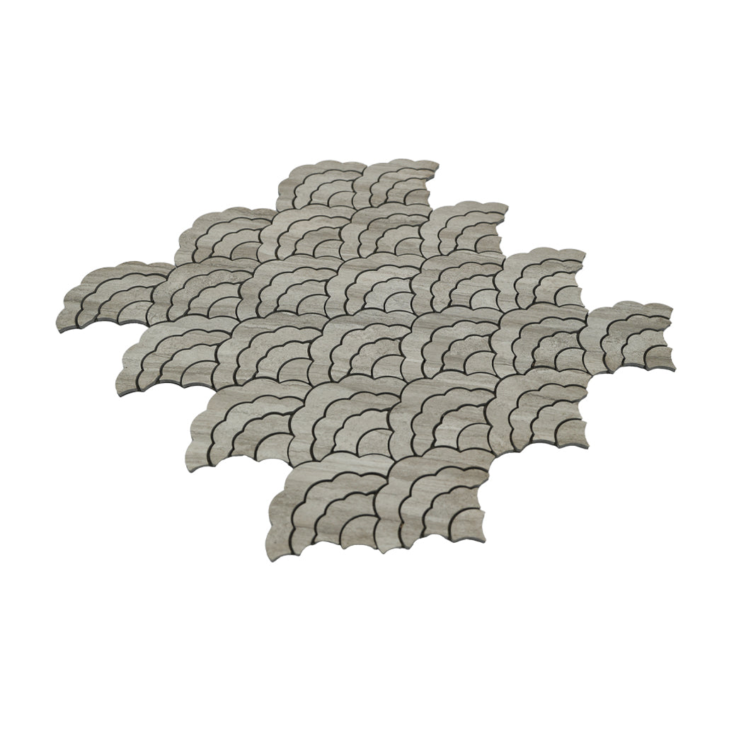 Panneau Mosaïque Autocollant | Éventail Gris | 26,8×28,1 cm | Métal