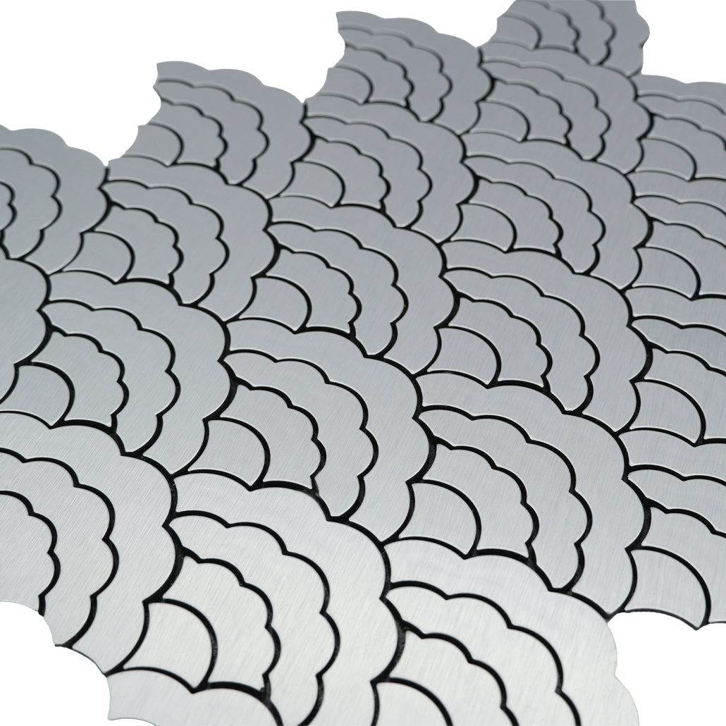 Panneau Mosaïque Autocollant | Éventail Argent | 26,8×28,1 cm | Métal