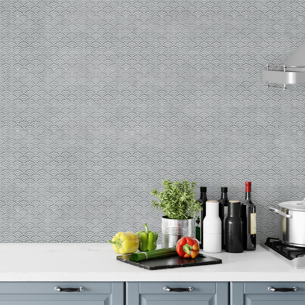 Panneau Mosaïque Autocollant | Éventail Argent | 26,8×28,1 cm | Métal