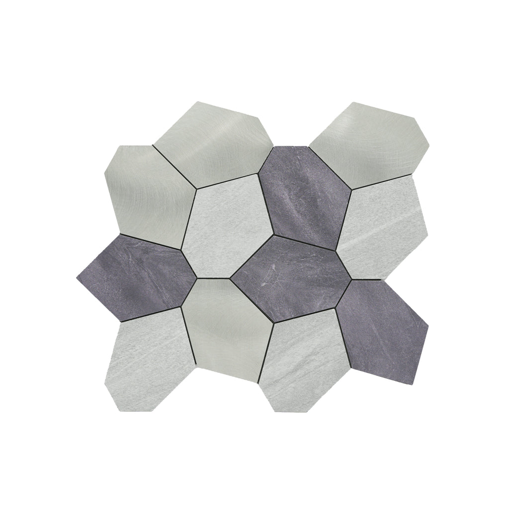 Panneau Mosaïque Autocollant | Polygone Gris | 30×26,2 cm | Métal