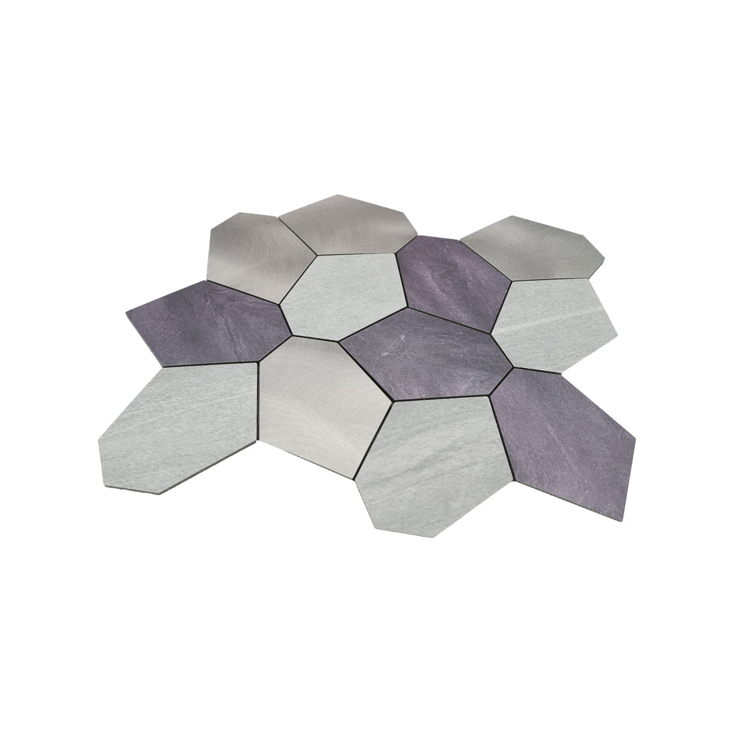 Panneau Mosaïque Autocollant | Polygone Gris | 30×26,2 cm | Métal