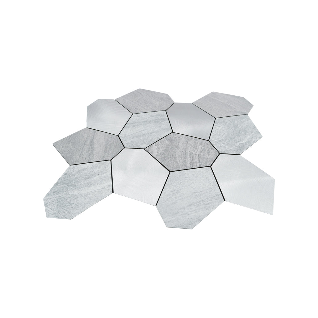 Panneau Mosaïque Autocollant | Polygone Argent | 30×26,2 cm | Métal