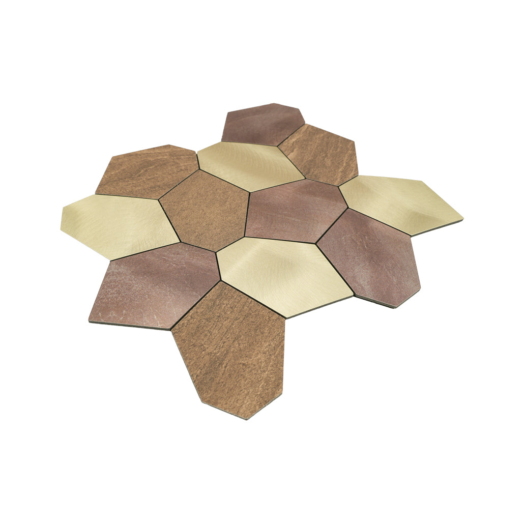 Panneau Mosaïque Autocollant | Polygone Or | 30×26,2 cm | Métal