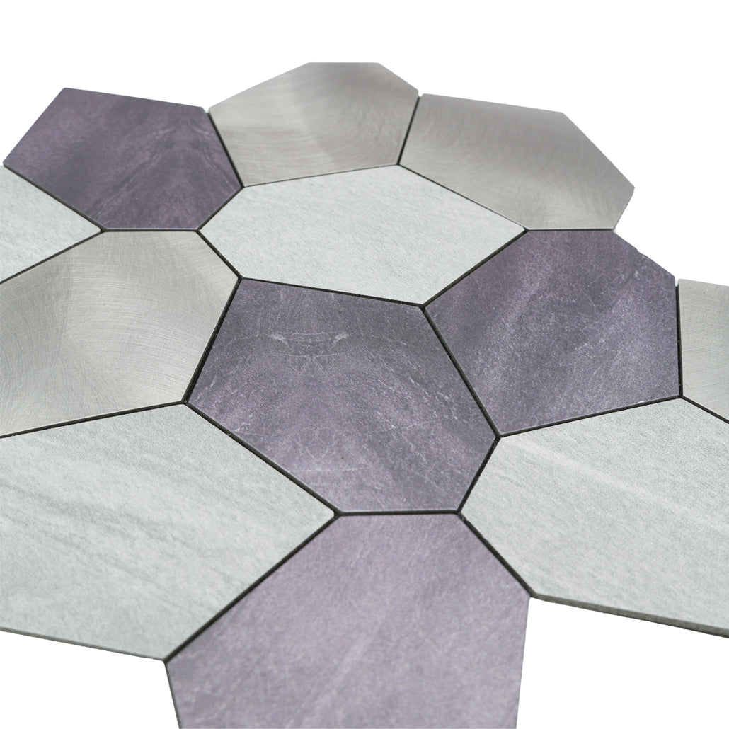 Panneau Mosaïque Autocollant | Polygone Gris | 30×26,2 cm | Métal