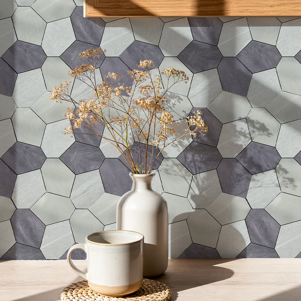 Panneau Mosaïque Autocollant | Polygone Gris | 30×26,2 cm | Métal