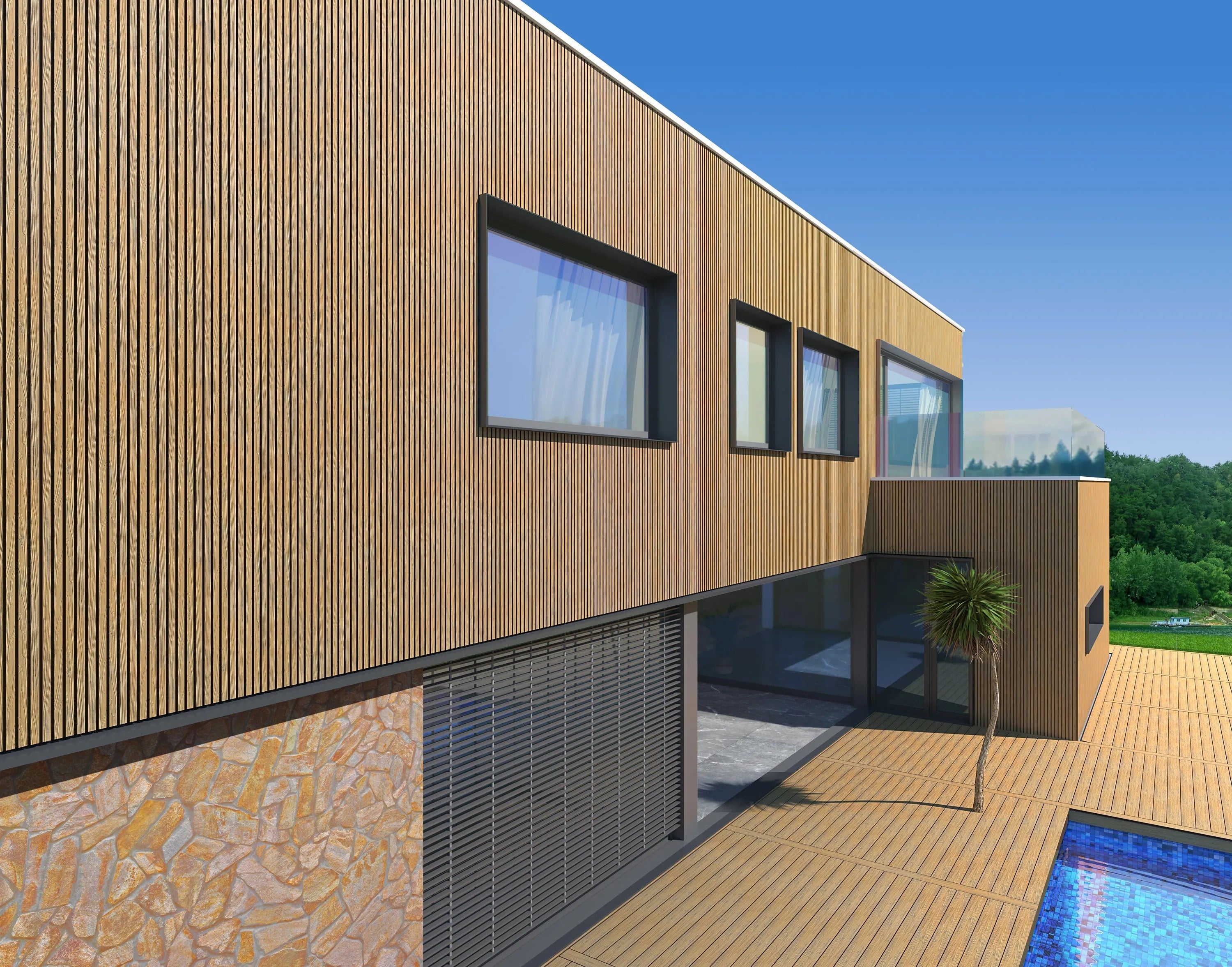 Panneau Extérieur Bouleau 290CM | Façade | Jardin | Texture Bois 3D