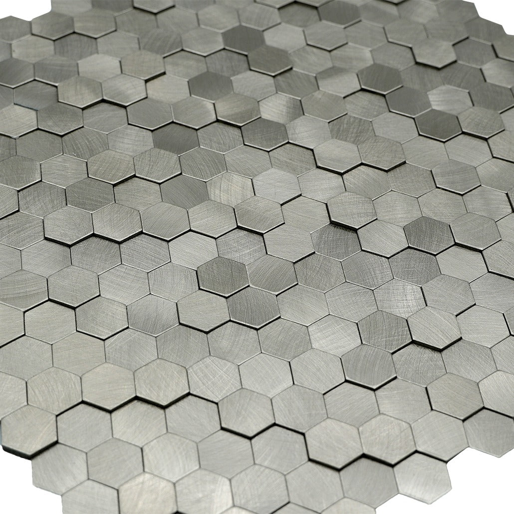 Crédence adhésive | Mini Hexagone 3D Argent | 29,8×30,7 cm