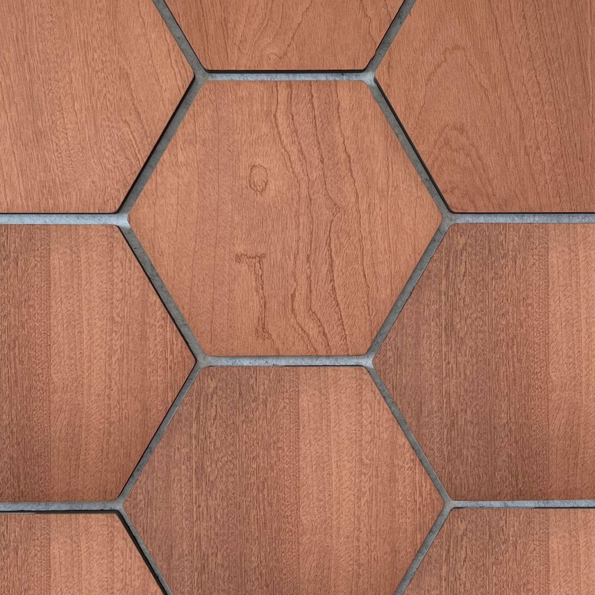 Échantillon panneau mural hexagonal Chêne Fumé avec feutrine grise