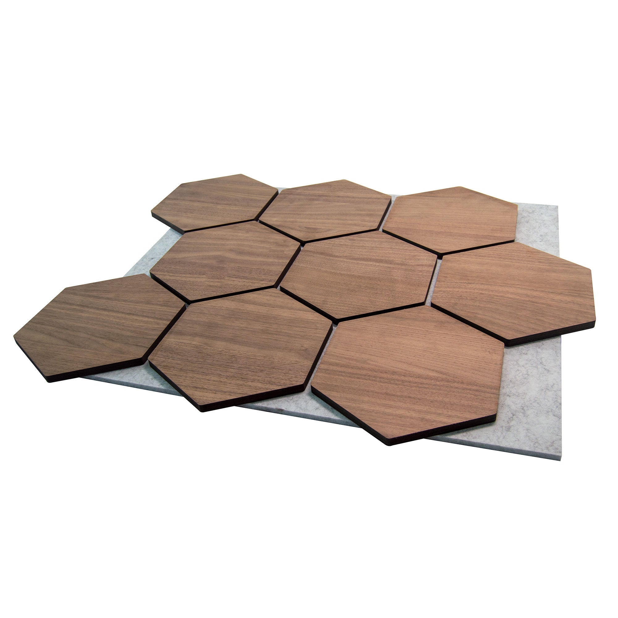 Panneau Mural Hexagonal | Noyer avec Feutre Gris 81 cm | Acoustique