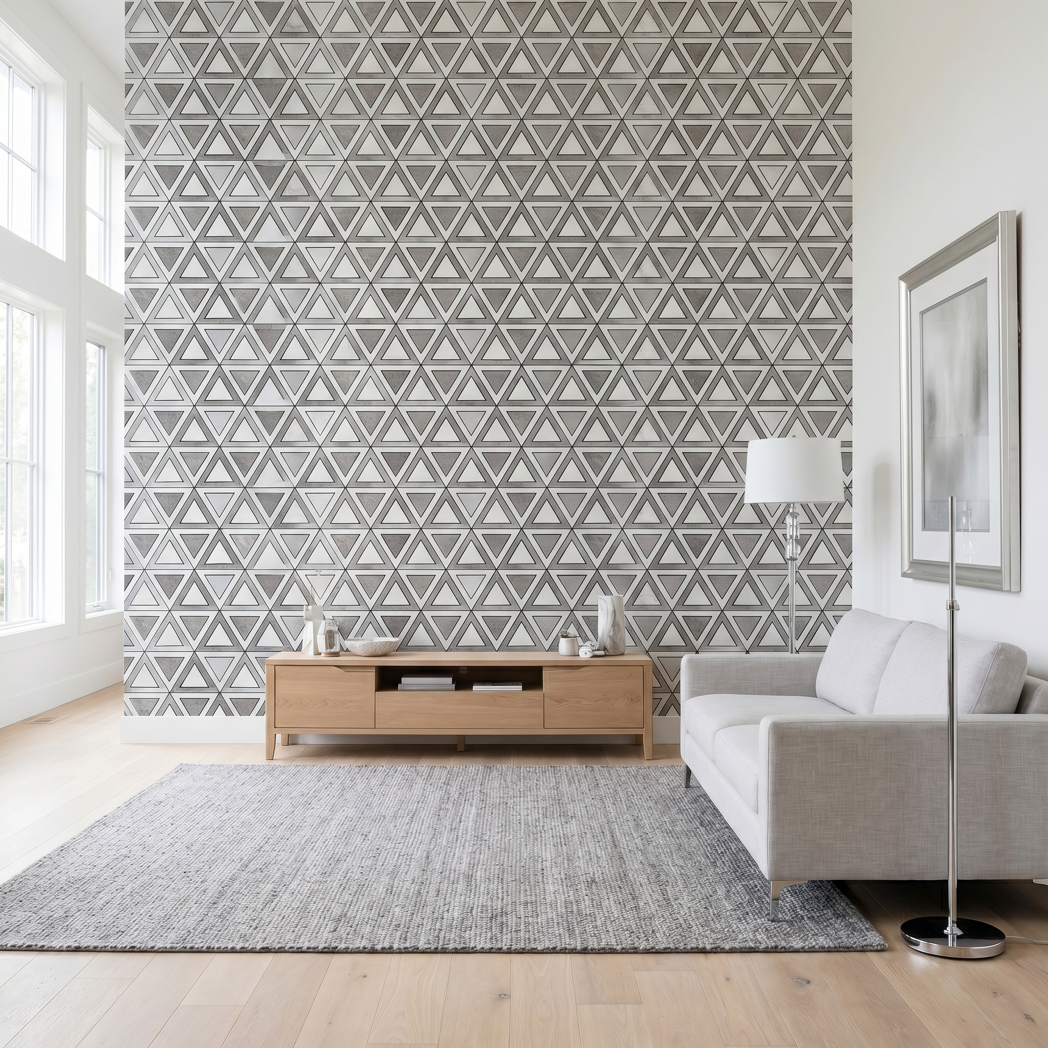 Crédence adhésive | Triangle Gris Blanc-Argent | 28,7×33,1 cm