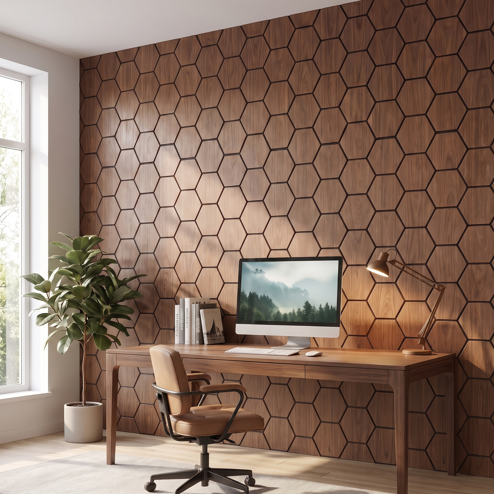 Panneau hexagonal noyer bureau à domicile