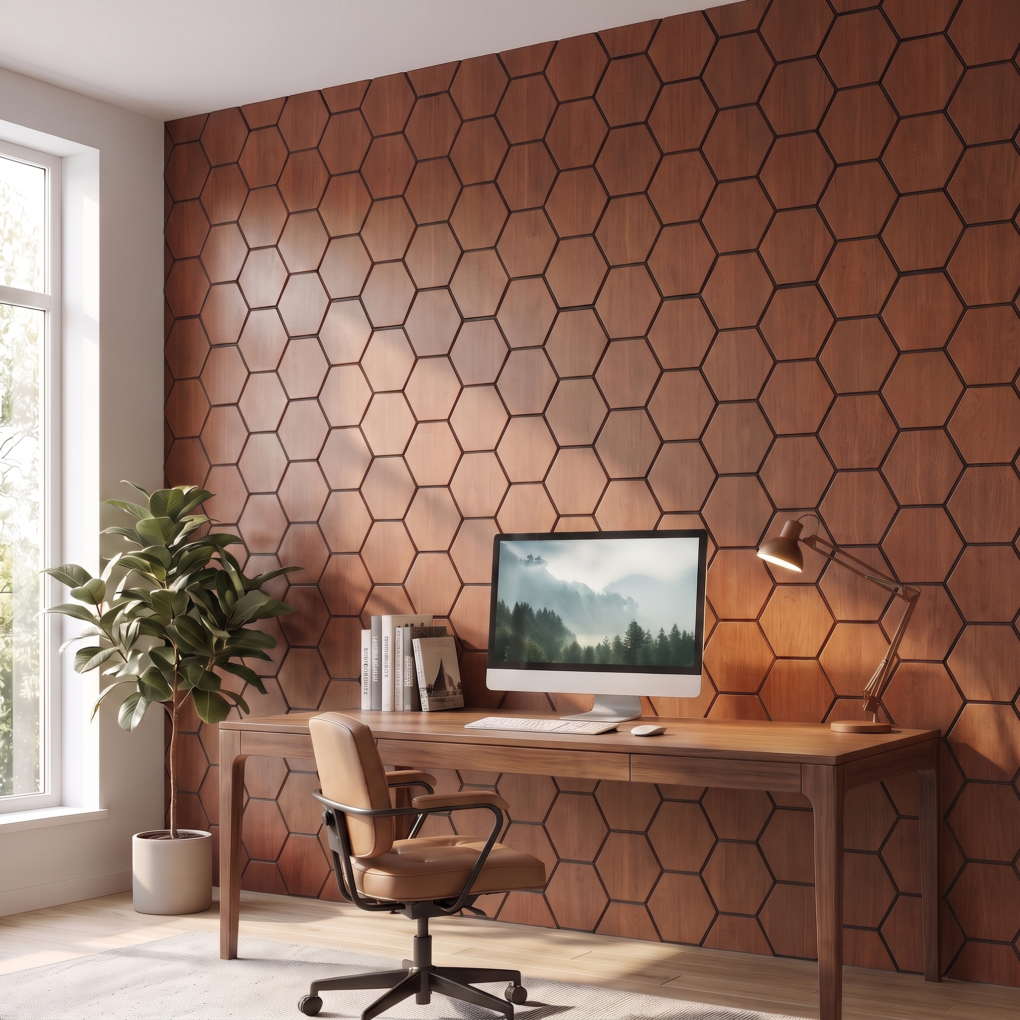 Panneau hexagonal chêne fumé bureau à domicile