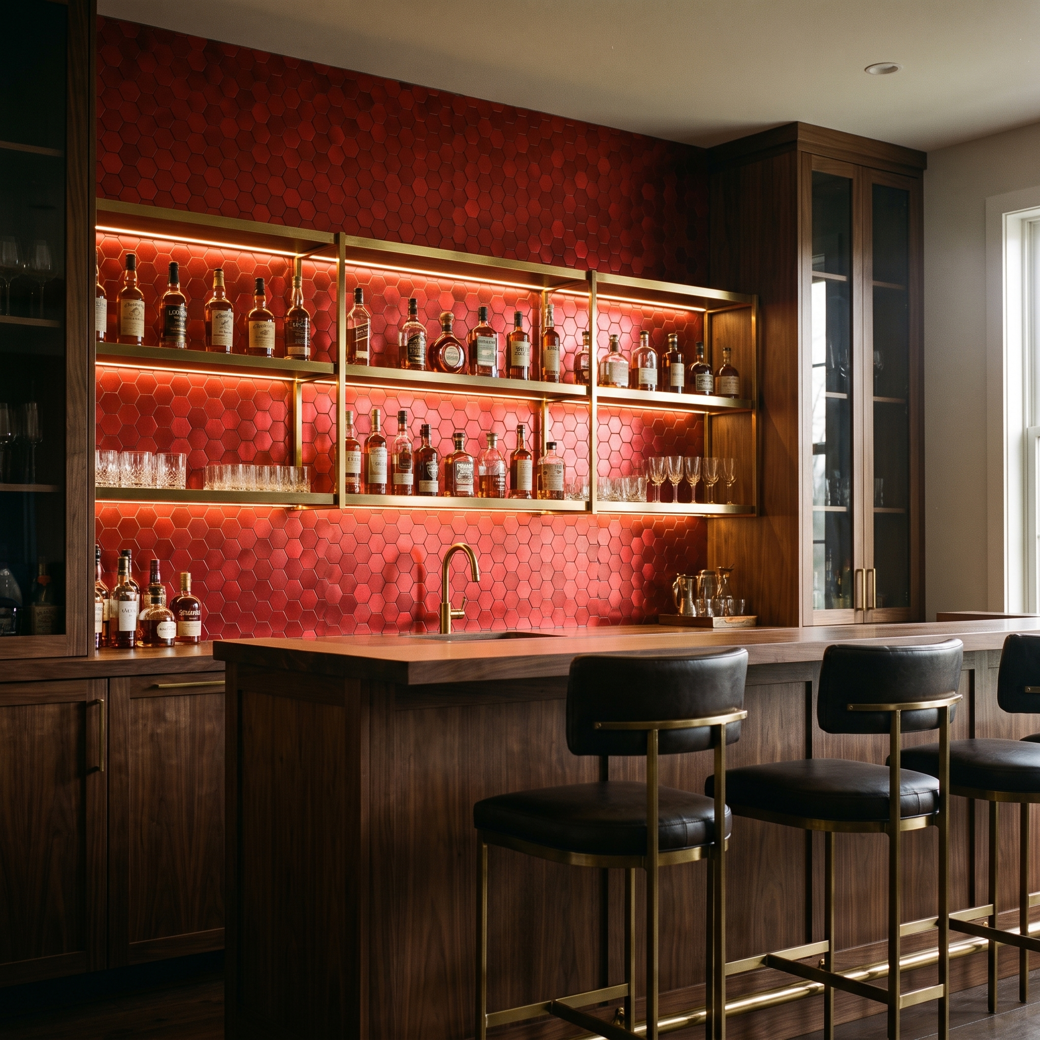 Crédence hexagone rouge bar