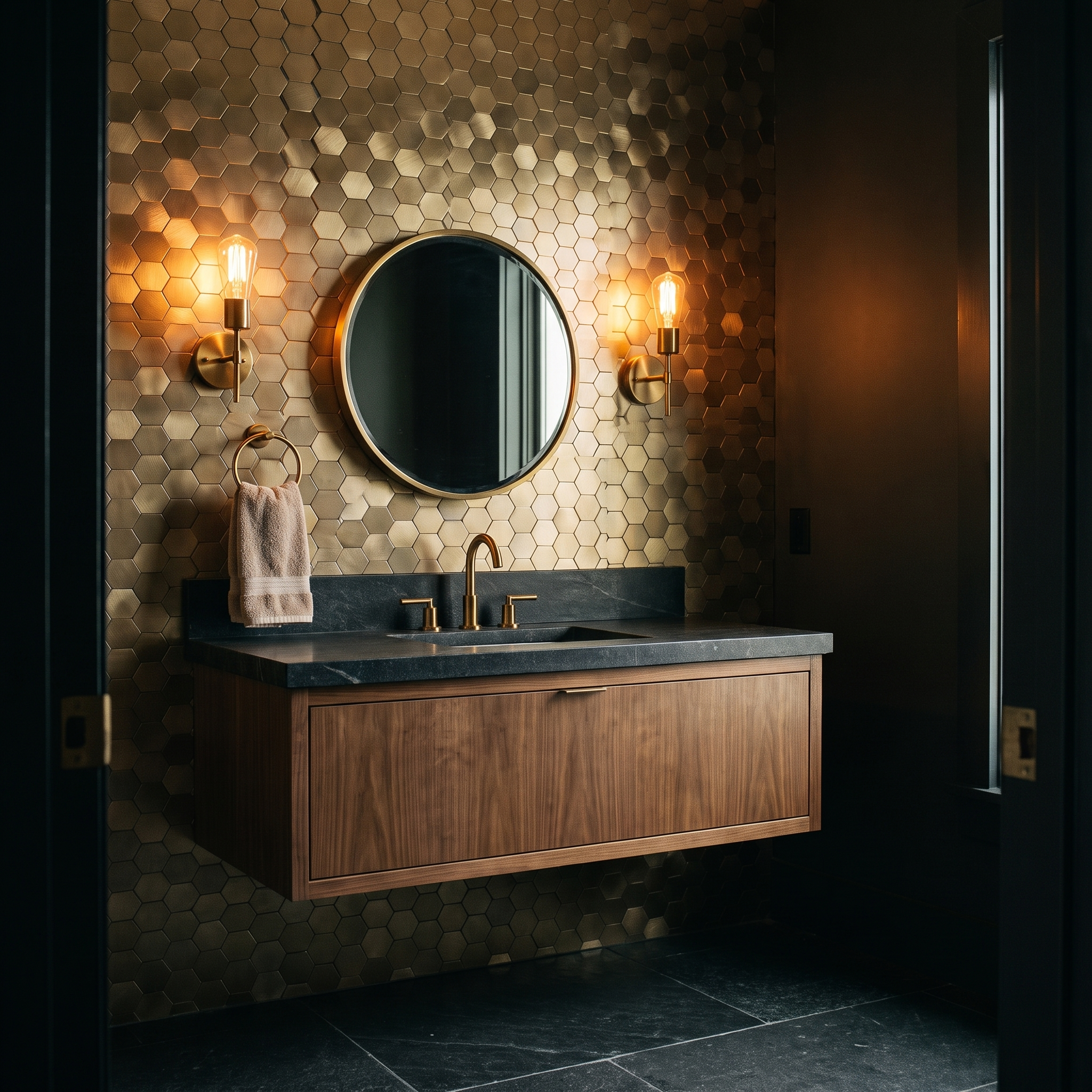 Crédence hexagone or WC