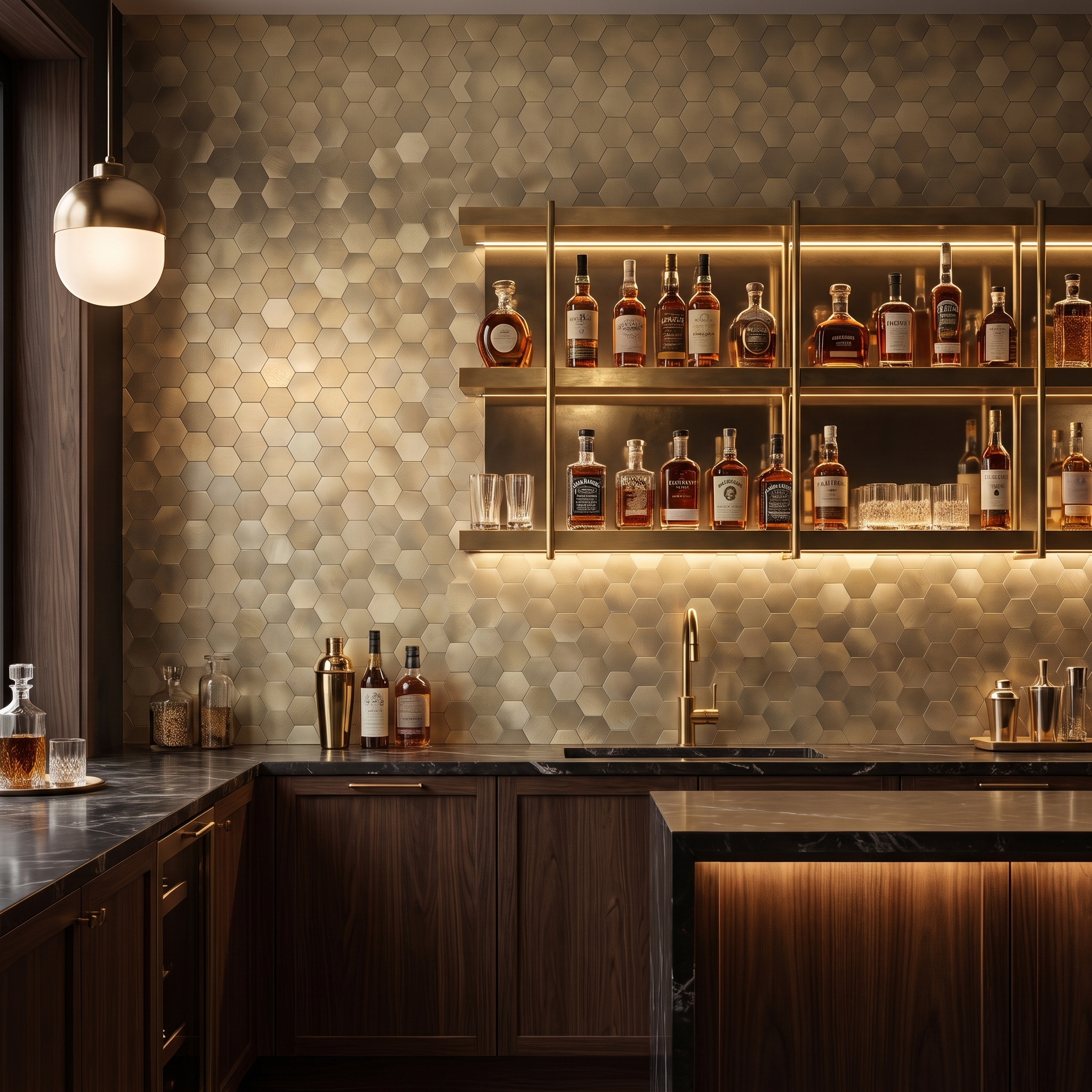 Crédence hexagone or bar