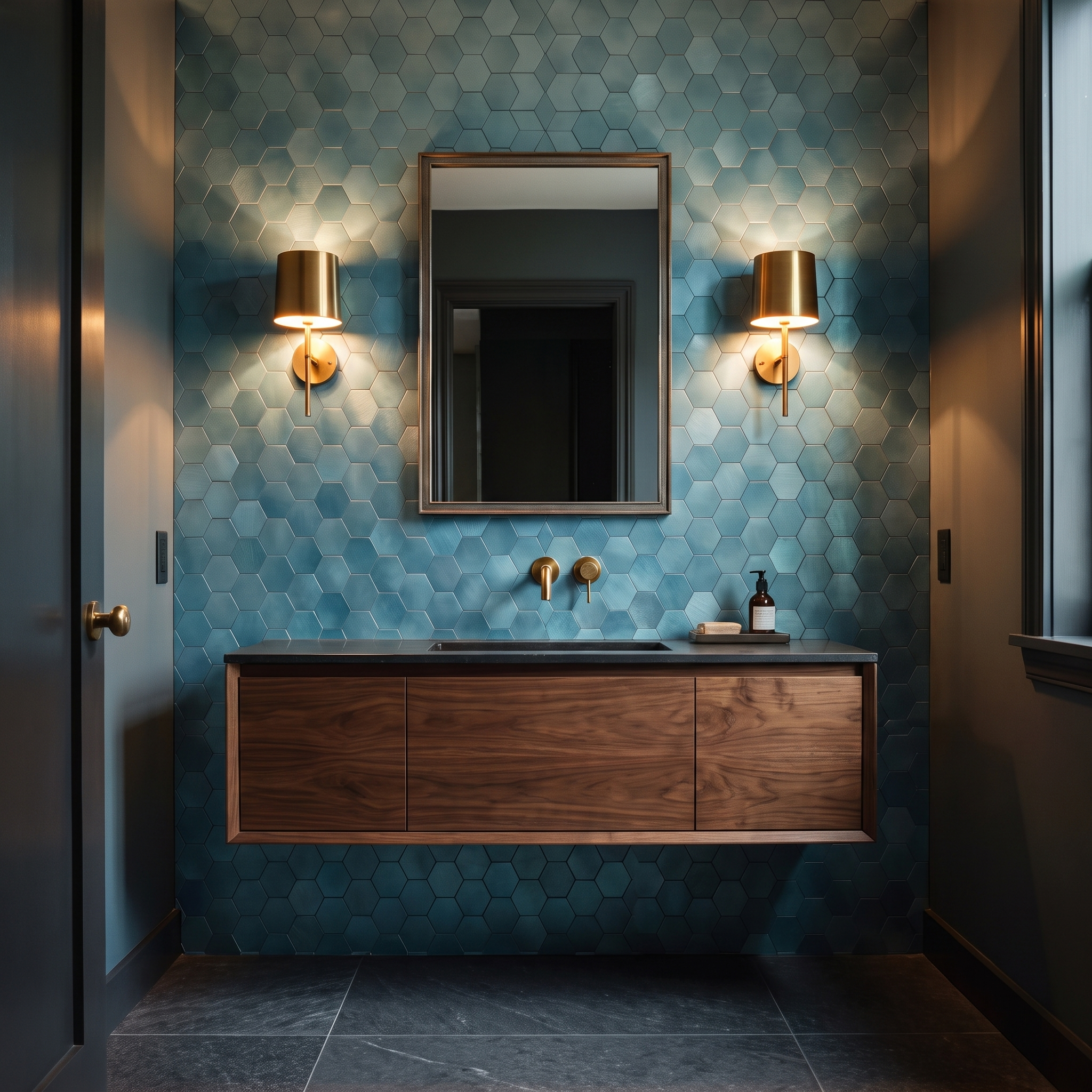 Crédence hexagone bleu WC