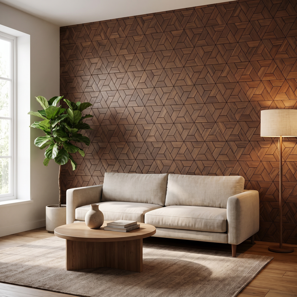 Aster Brun panneau mural déco dans un salon moderne