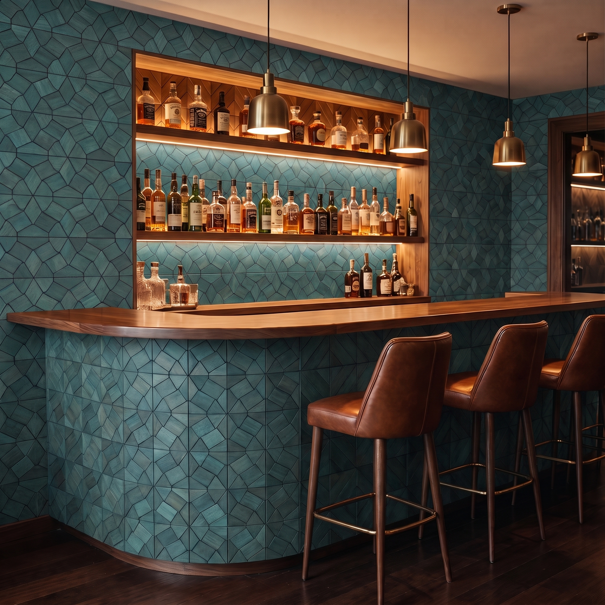 Gardenia Bleu Cadet panneau mural déco en fond de bar