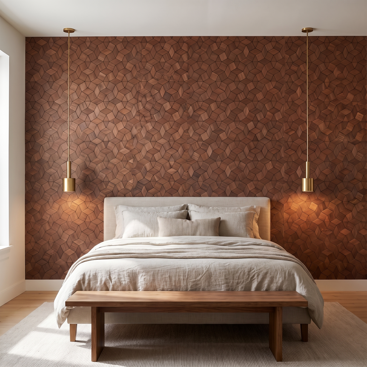 Gardenia Brun Fumé panneau mural déco derrière le lit dans une chambre