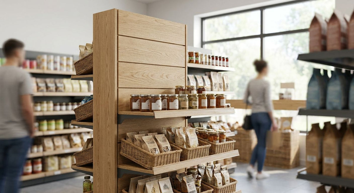 Panneau bois pour tête de gondole en magasin