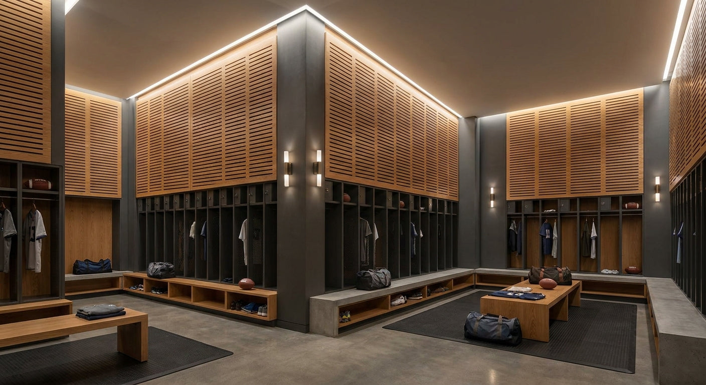 Panneau acoustique bois pour vestiaire sportif